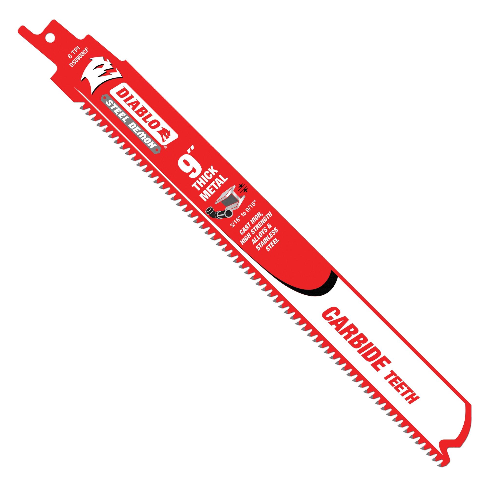 DIABLO® Steel Demon® DS0908CF3 Reciprocating Saw Blade, 9 in L, 1 in W, Straight Cut, 8 TPI, Carbide Cutting Edge
