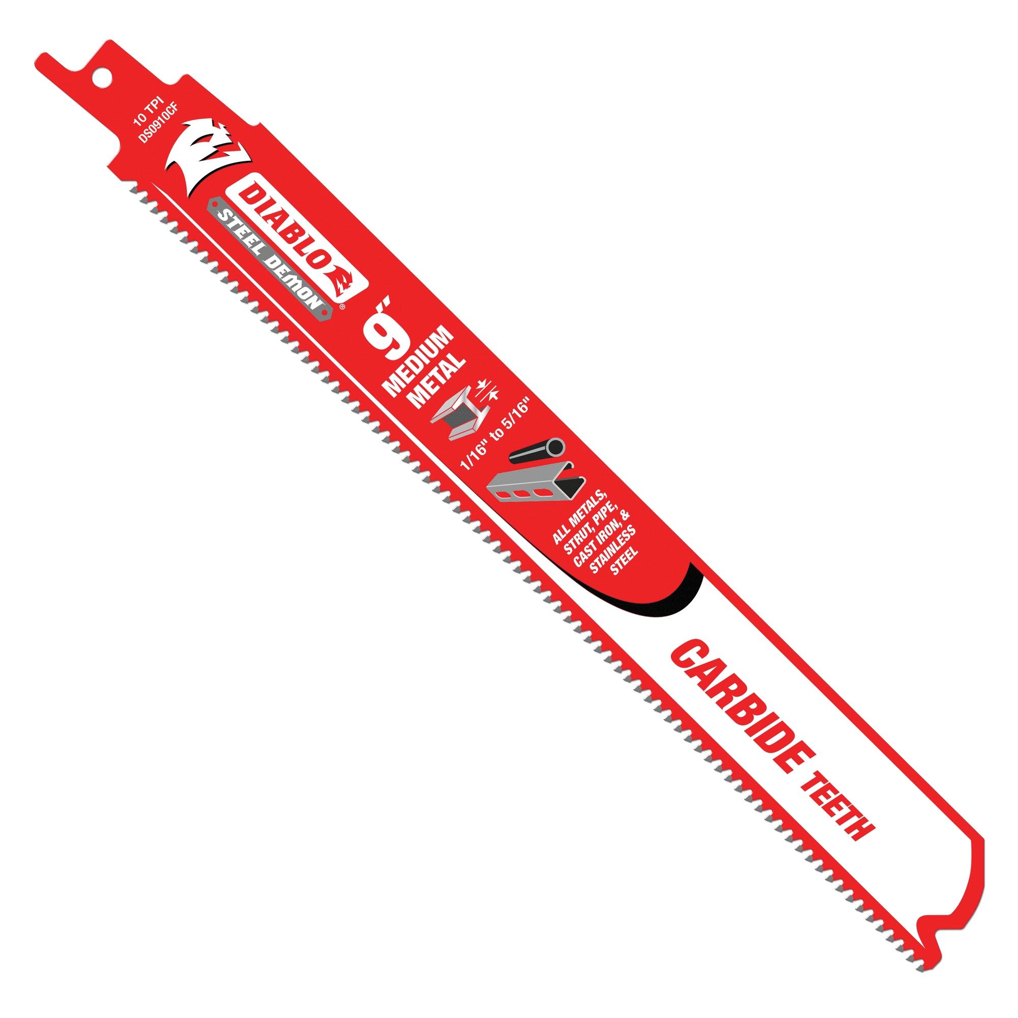 DIABLO® Steel Demon® DS0910CF3 Reciprocating Saw Blade, 9 in L, 1 in W, Straight, Tapered Cut, 10 TPI, Steel Blade