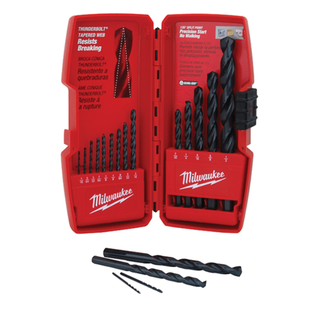 Milwaukee® Thunderbolt® 48-89-2803 Drill Bit Set, 1/16 in Min Drill Bit, 1/2 in Max Drill Bit, 135 deg Point, 15 -Piece