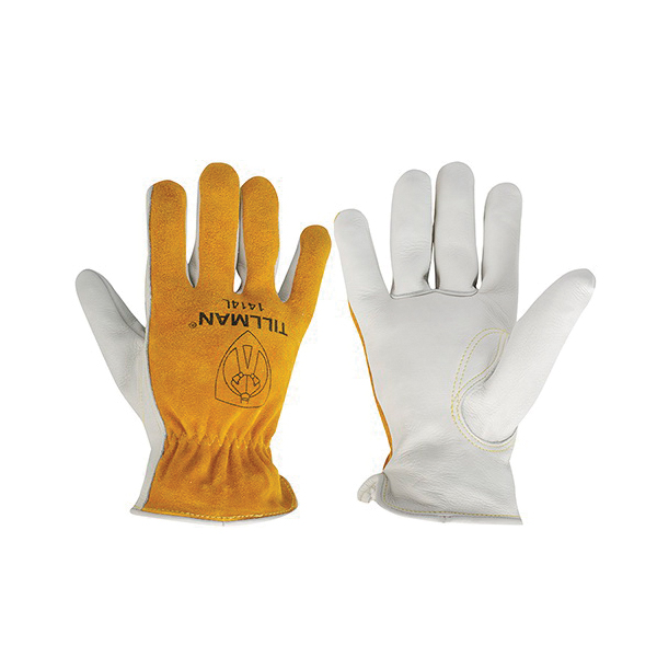 TILLMAN® 1414L Driver's Gloves, L, Bourbon/Pearl Glove, Cowhide Leather Palm, Rolled Cuff